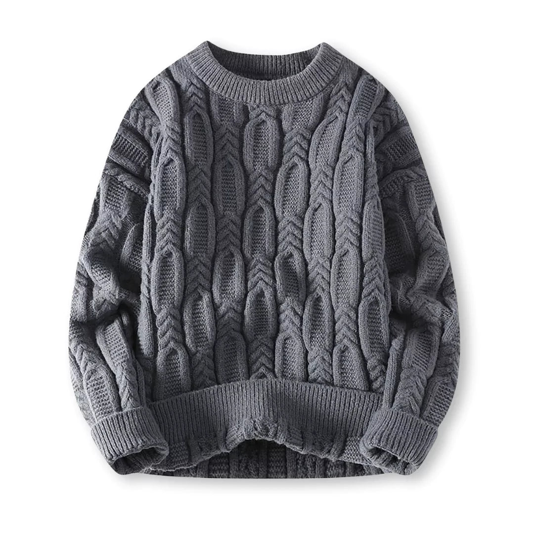 Pull en Laine Mélangée pour Hommes avec Col Rond et Tricot Torsadé – Idéal pour l'Hiver
