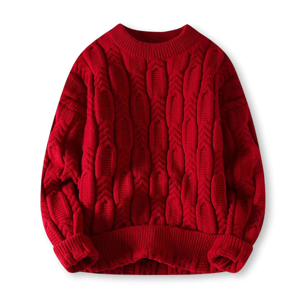 Pull en Laine Mélangée pour Hommes avec Col Rond et Tricot Torsadé – Idéal pour l'Hiver