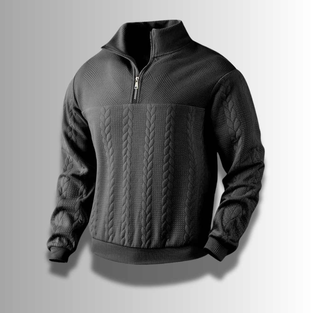 Pull en Laine Mérinos à Quart de Zip avec Maille Torsadée – Élégance et Confort