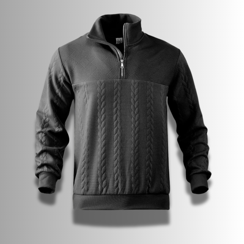 Pull en Laine Mérinos à Quart de Zip avec Maille Torsadée – Élégance et Confort