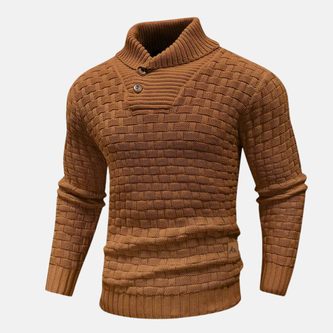 Pull en Tricot Doux pour Hommes avec Col Châle et Détails Texturés - Idéal pour l'Automne et l'Hiver