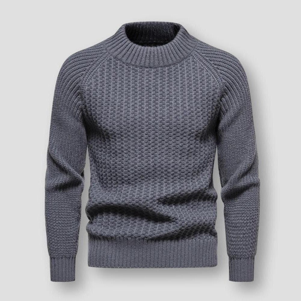 Pull en Tricot Gaufré pour Hommes - Col Rond, Laine Mélangée, Hiver