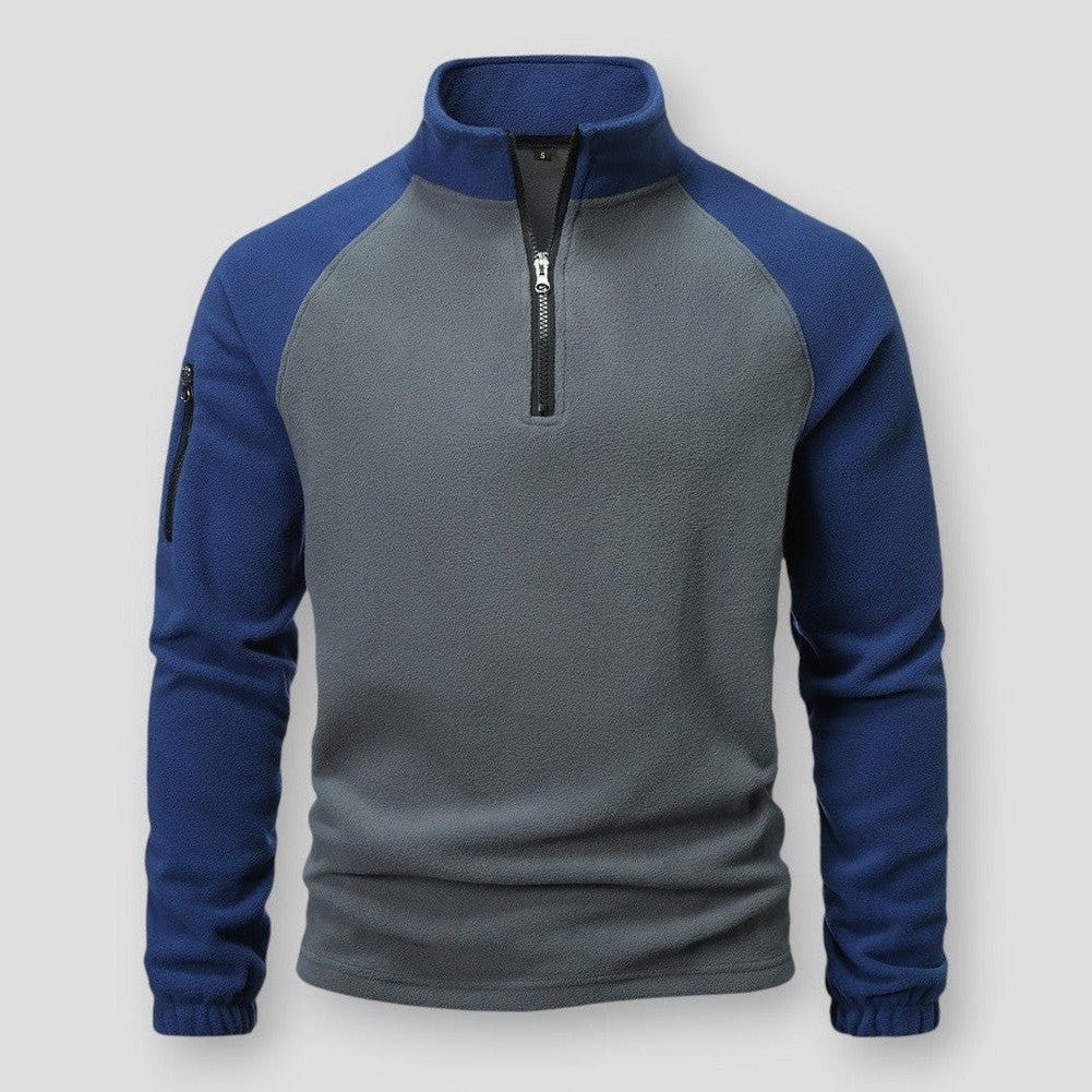 Pull en polaire pour hommes avec col demi-zippé et manches raglan - Confort et polyvalence