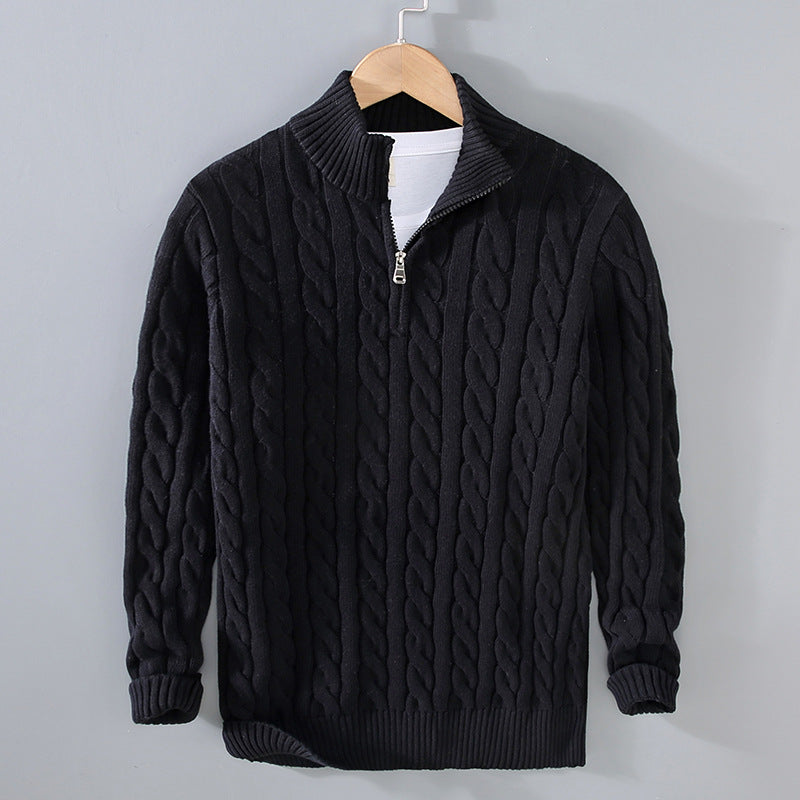 Pull léger pour hommes en coton avec col montant et demi-fermeture éclair – Idéal pour le printemps et l'automne