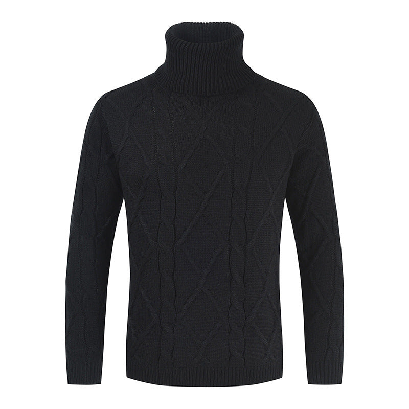 Pull pour Homme en Coton, Col Roulé Ample et Confortable - Tricot Torsadé, Idéal pour les Saisons Fraîches