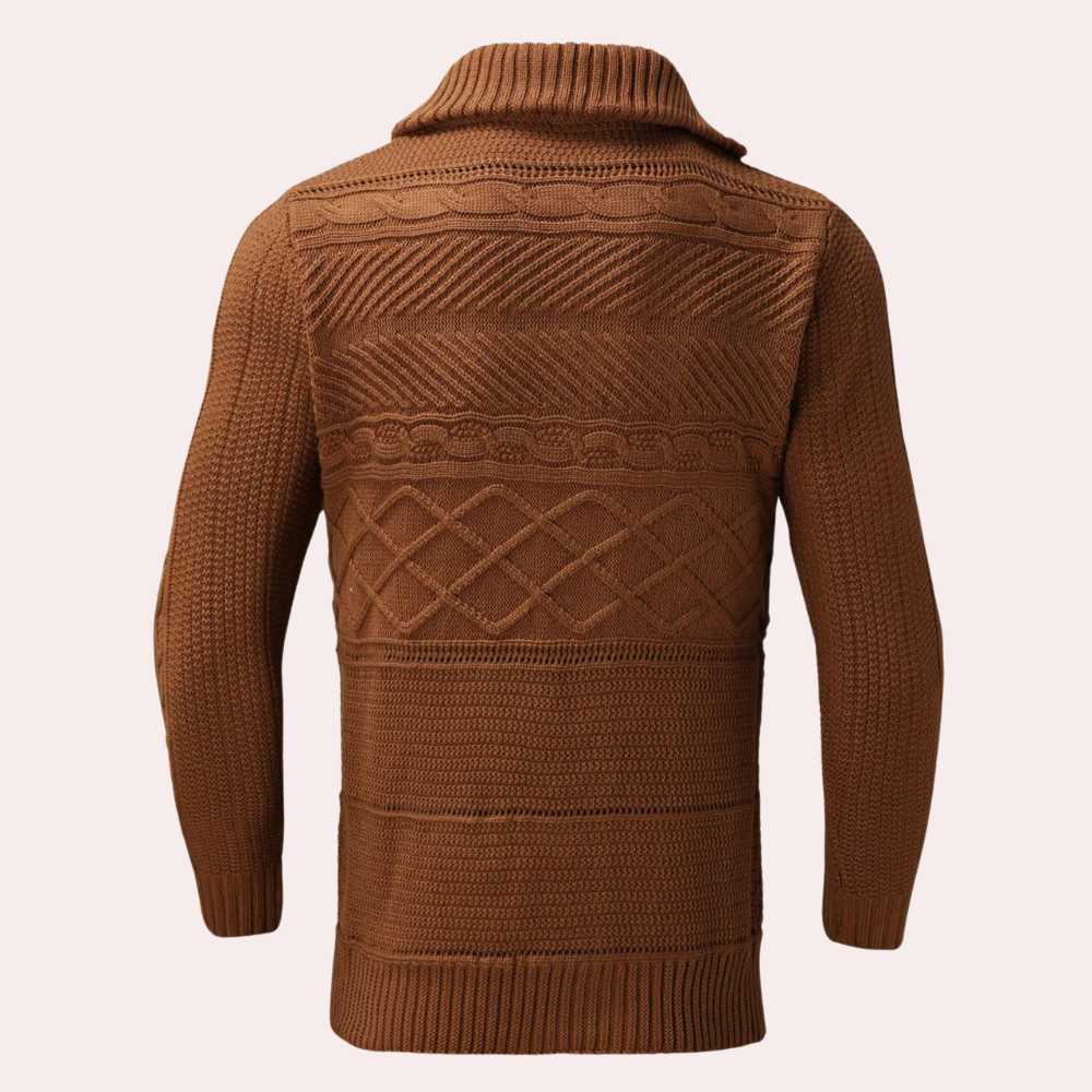 Pull pour Homme en Laine Mérinos, Col Roulé Châle, Détails Texturés, Silhouette Ajustée, Confort et Élégance
