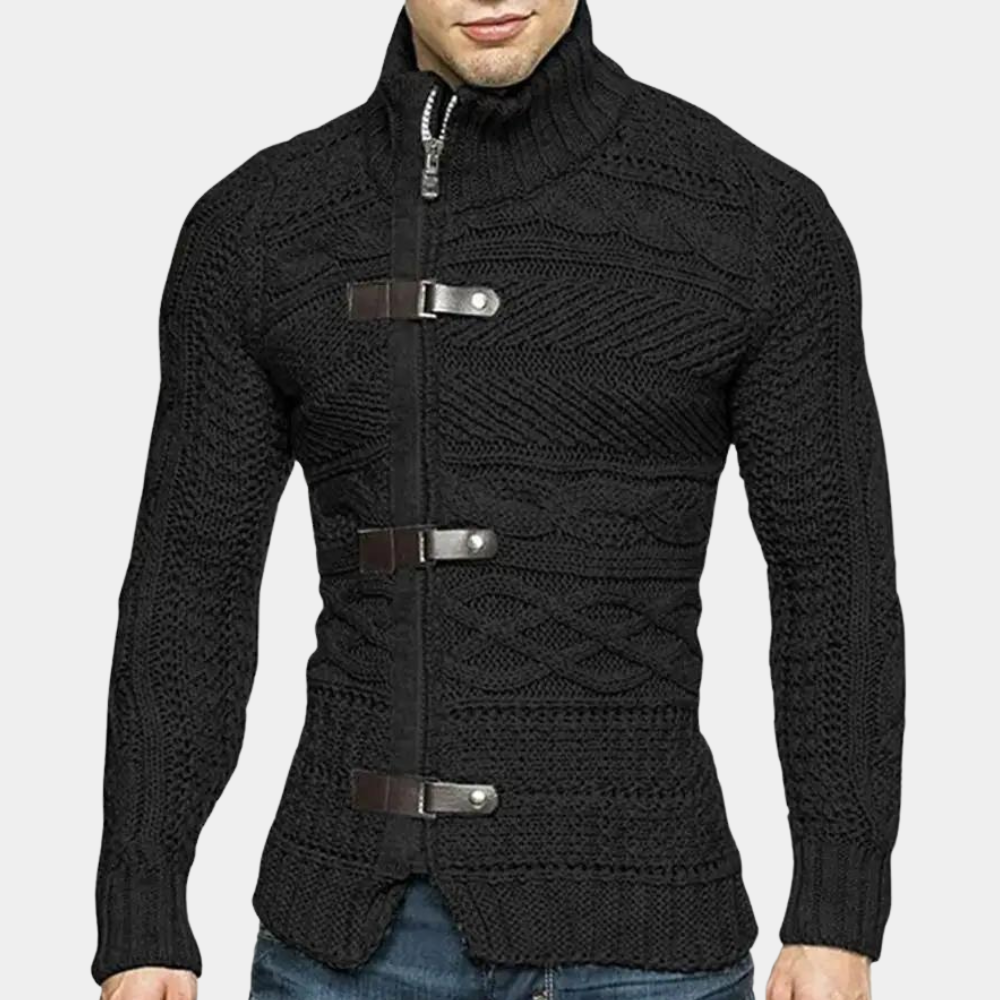 Pull pour Homme en Laine Mérinos, Col Roulé Châle, Détails Texturés, Silhouette Ajustée, Confort et Élégance