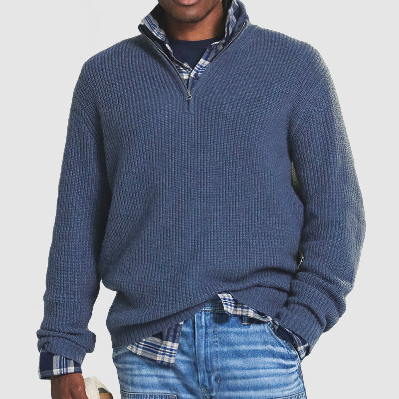 Pull pour Homme en Tricot Côtelé avec Col Montant et Demi-Zip – Confortable et Élégant pour Bureau et Loisirs