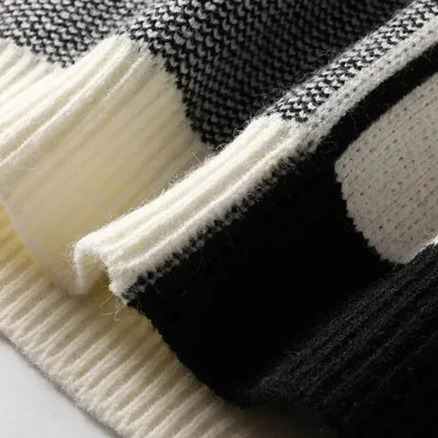 Pull pour homme à col rond en coton doux avec motif à carreaux surdimensionnés - Confortable et moderne