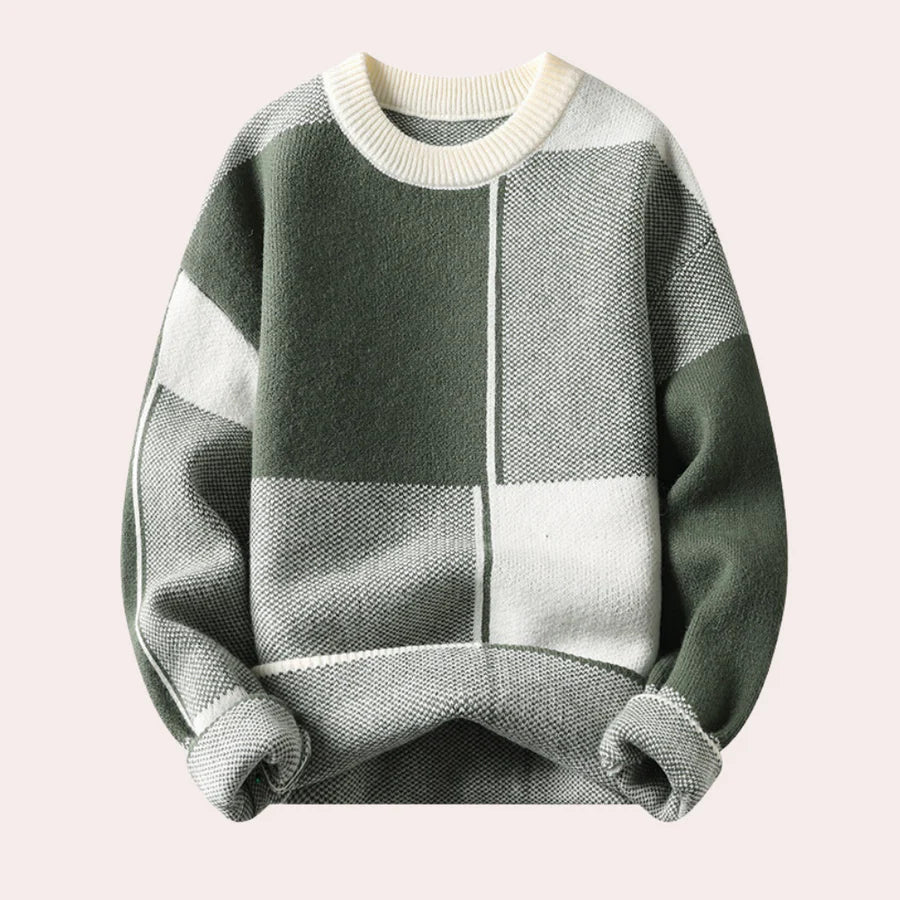Pull pour homme à col rond en coton doux avec motif à carreaux surdimensionnés - Confortable et moderne