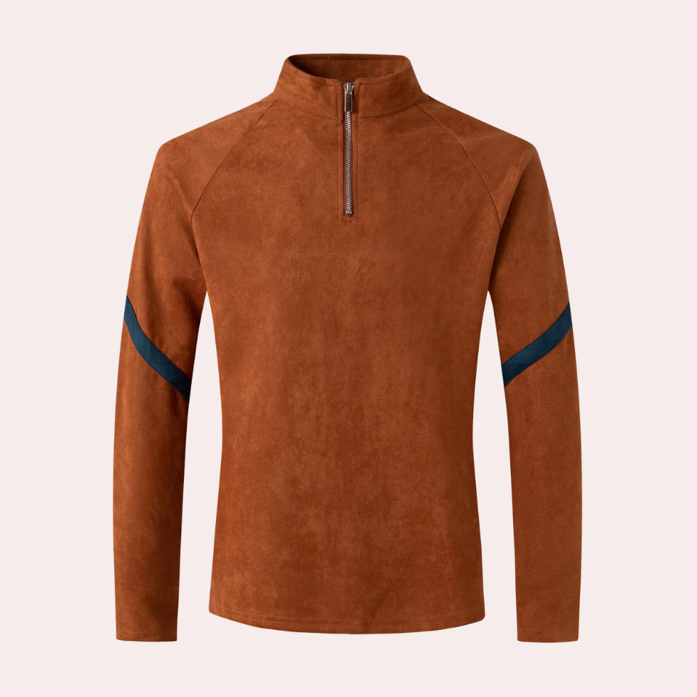 Pull pour homme en laine mélangée avec col zippé et manches raglan - Style moderne