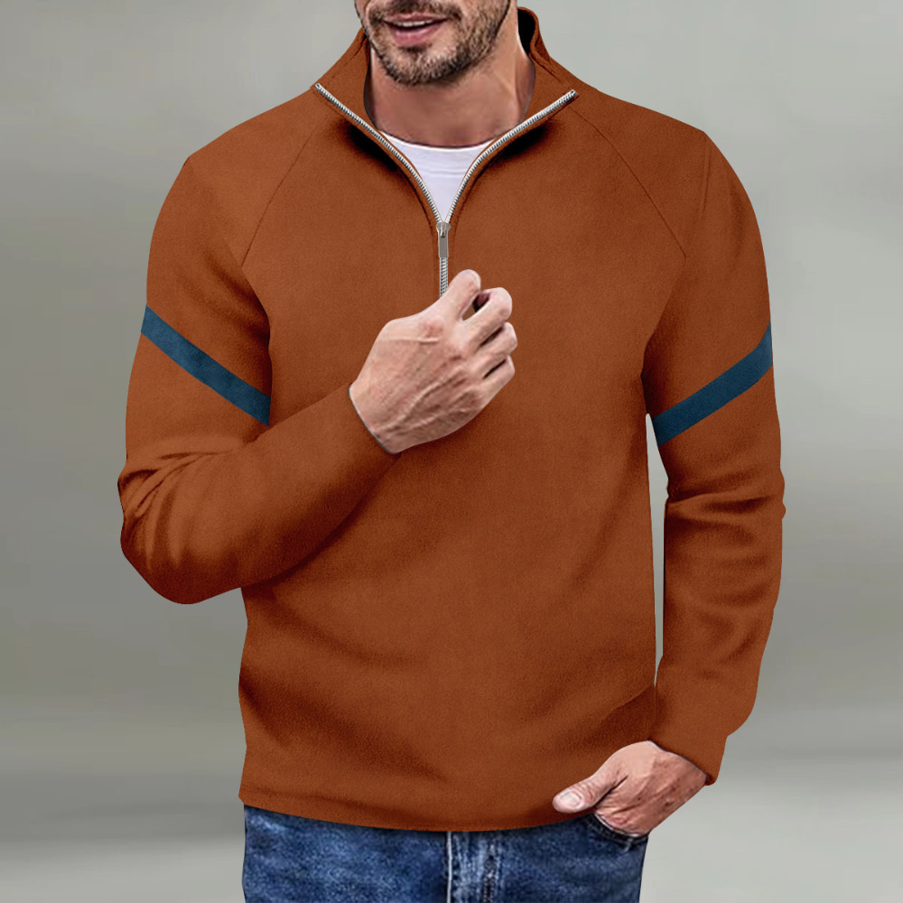 Pull pour homme en laine mélangée avec col zippé et manches raglan - Style moderne
