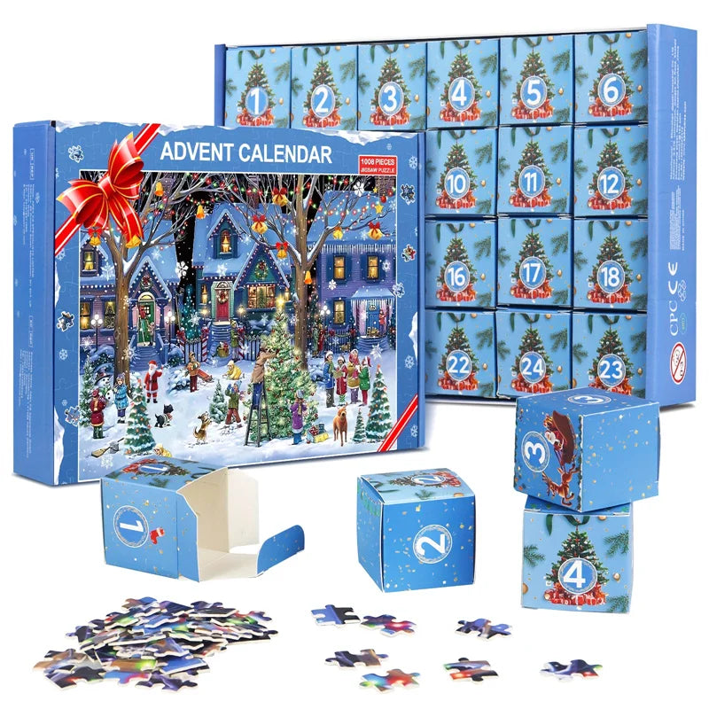 Puzzle de Noël de 1008 Pièces – Calendrier de l'Avent avec 24 Boîtes à Découvrir pour un Compte à Rebours Festif