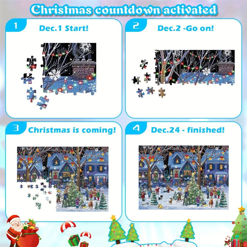 Puzzle de Noël de 1008 Pièces – Calendrier de l'Avent avec 24 Boîtes à Découvrir pour un Compte à Rebours Festif