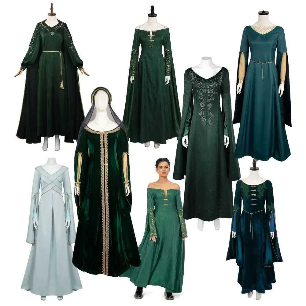 Robe de Cosplay Médiévale Alicent en Coton Jacquard avec Manches Fluides pour Halloween