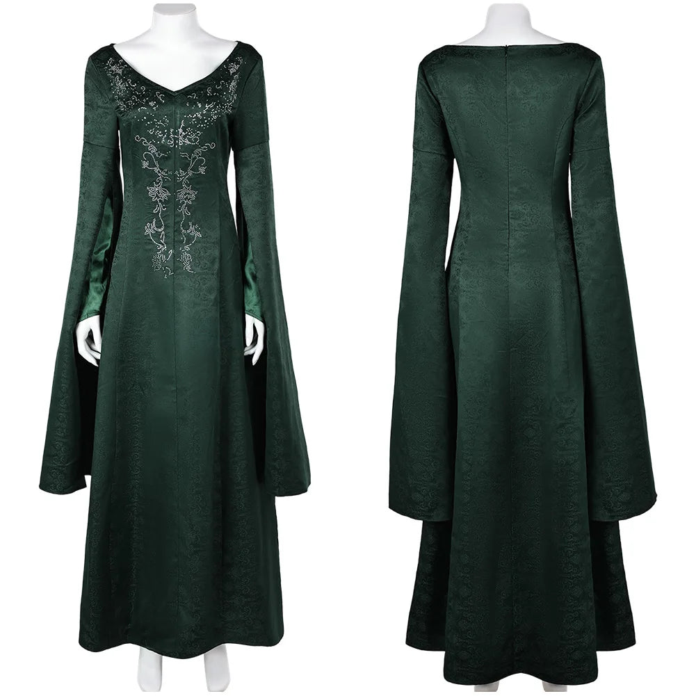 Robe de Cosplay Médiévale Alicent en Coton Jacquard avec Manches Fluides pour Halloween