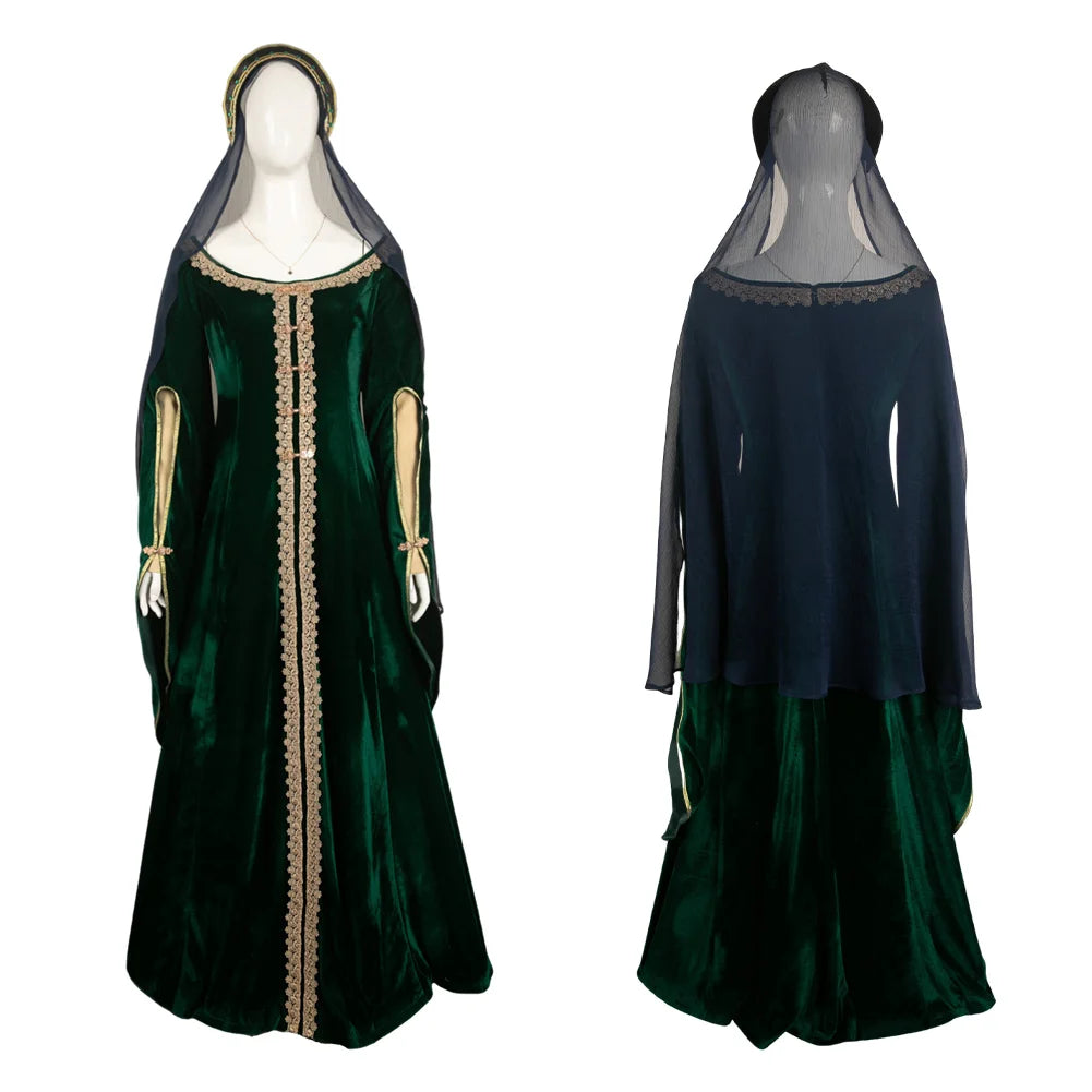 Robe de Cosplay Médiévale Alicent en Coton Jacquard avec Manches Fluides pour Halloween