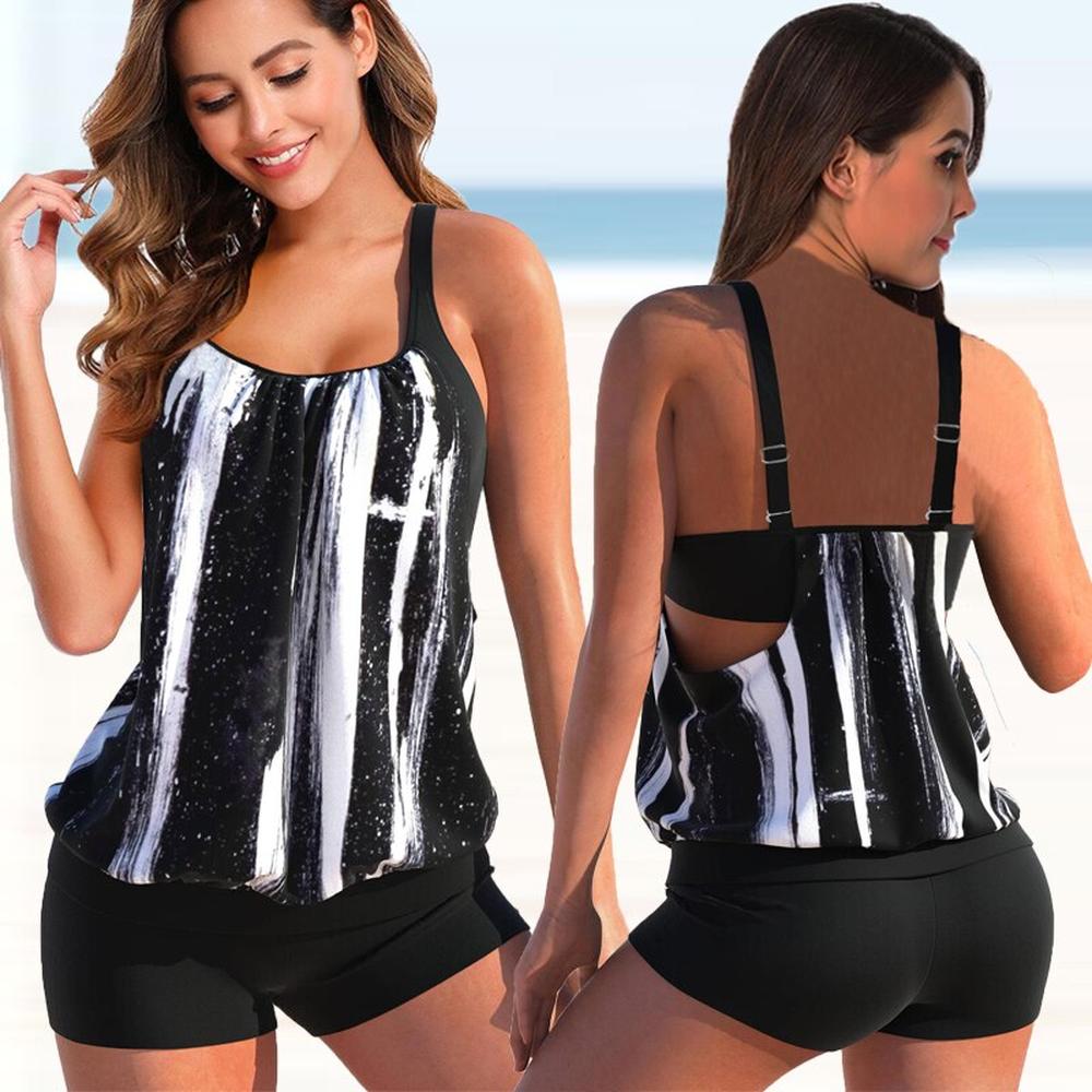 Tankini Femme Moderne Deux-Tons avec Motif Floral et Imprimé Léopard – Maillot de Bain Confortable et Élégant