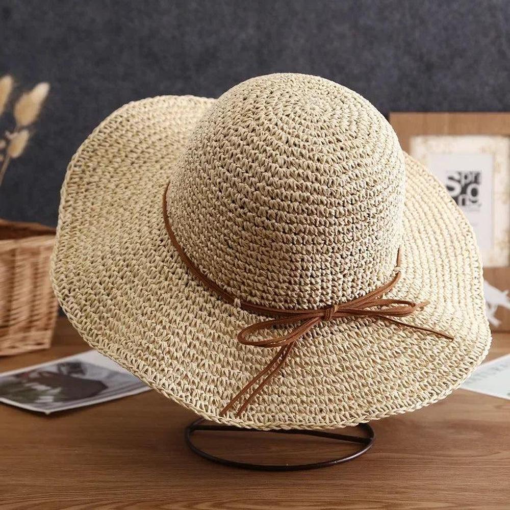 Chapeau de Paille Femme Ajustable avec Protection Solaire – Accessoire Estival Élégant en Paille Naturelle