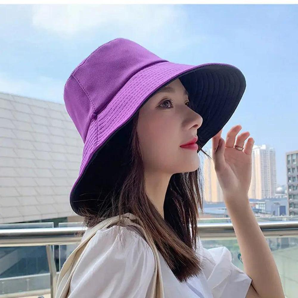 Women's Reversible Lightweight Cotton Bucket Hat with 12cm Brim for Sun Protection - Adjustable and Versatile