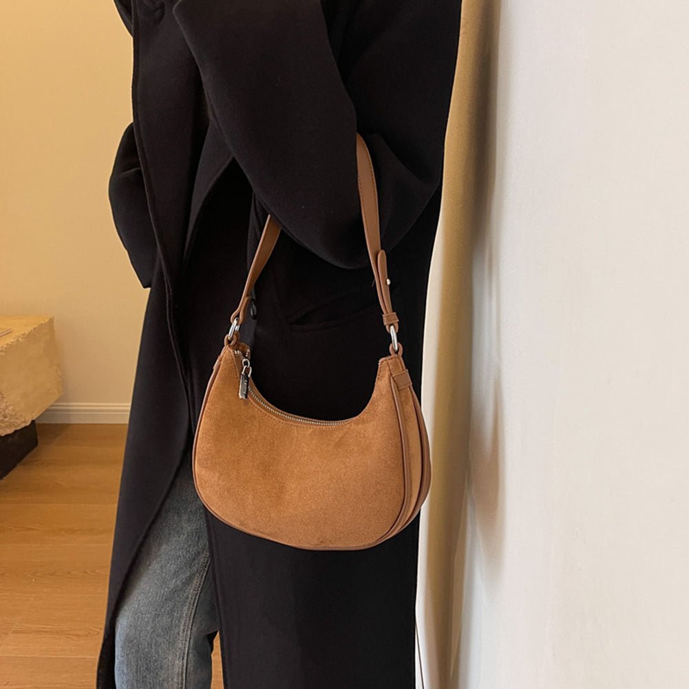 Sac à Bandoulière en Croissant Femme en Faux Daim avec Sangle Réglable – Sac à Main Pratique et Tendance
