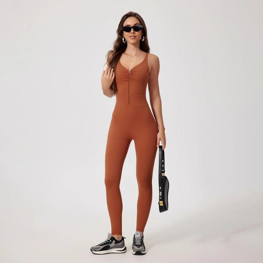 Chic Women's Sleeveless Zipped Jumpsuit - Shaping and Stretchy, V-Neckline, Ideal for All Occasions