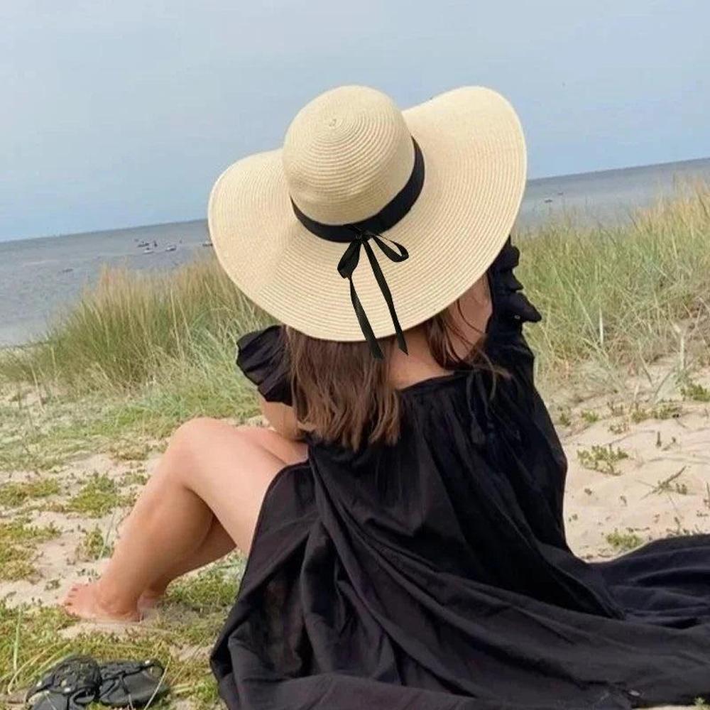 Women's Adjustable Straw Hat with Sun Protection - 12cm Brim Width, Summer Comfort