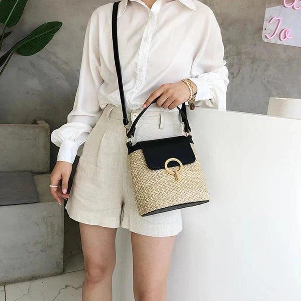 Sac à Main en Paille Bandoulière Femme – Tendance Bohème Chic, Idéal pour l'Été, Avec Poche Intérieure et Fermeture Sécurisée