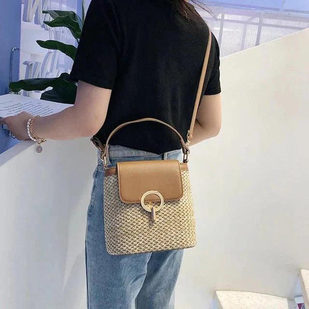 Sac à Main en Paille Bandoulière Femme – Tendance Bohème Chic, Idéal pour l'Été, Avec Poche Intérieure et Fermeture Sécurisée