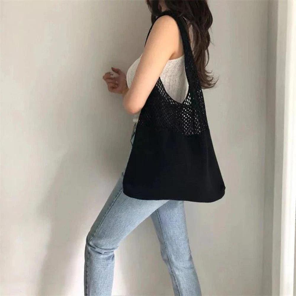 Sac à Main Femme en Crochet Vintage – Grand Tote en Coton Idéal pour Plage et Été, Style Décontracté Boho Chic