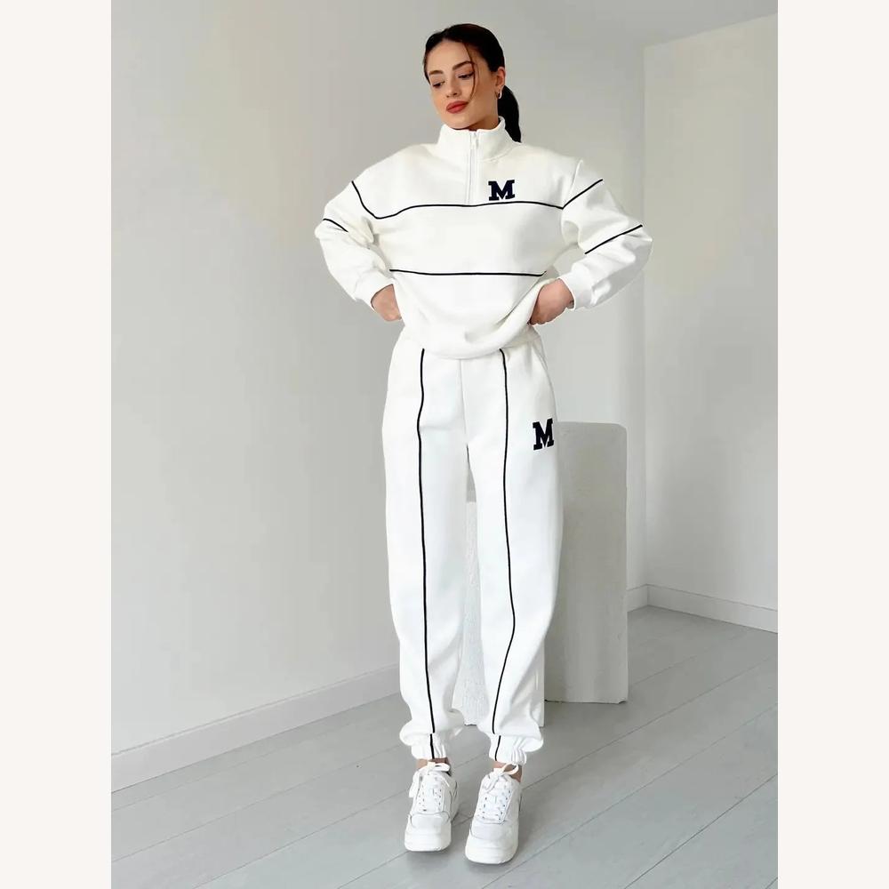 Men's Cotton and Polyester College Tracksuit - Loose Sweatshirt and Fitted Jogger Pants, Casual Style