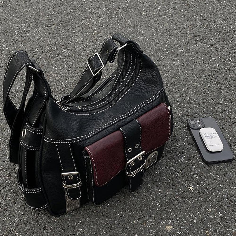 Sac à Main Femme Y2K en Cuir PU avec Bandoulière Réglable – Design Vintage Élégant Noir et Bordeaux