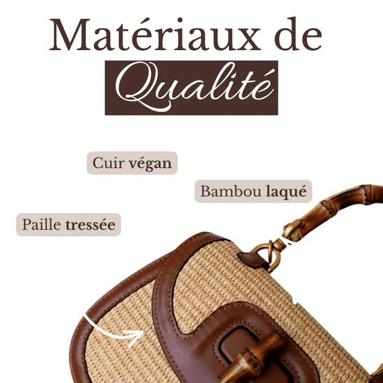 Sac à Main Femme en Paille Tissée avec Poignée en Bambou – Sac Bandoulière Brun Élégant et Pratique