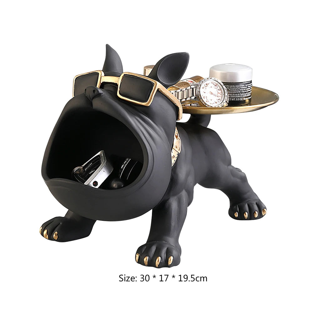 Sculpture de Bulldog en Résine - Support de Clés et Plateau à Bonbons pour Décoration Intérieure