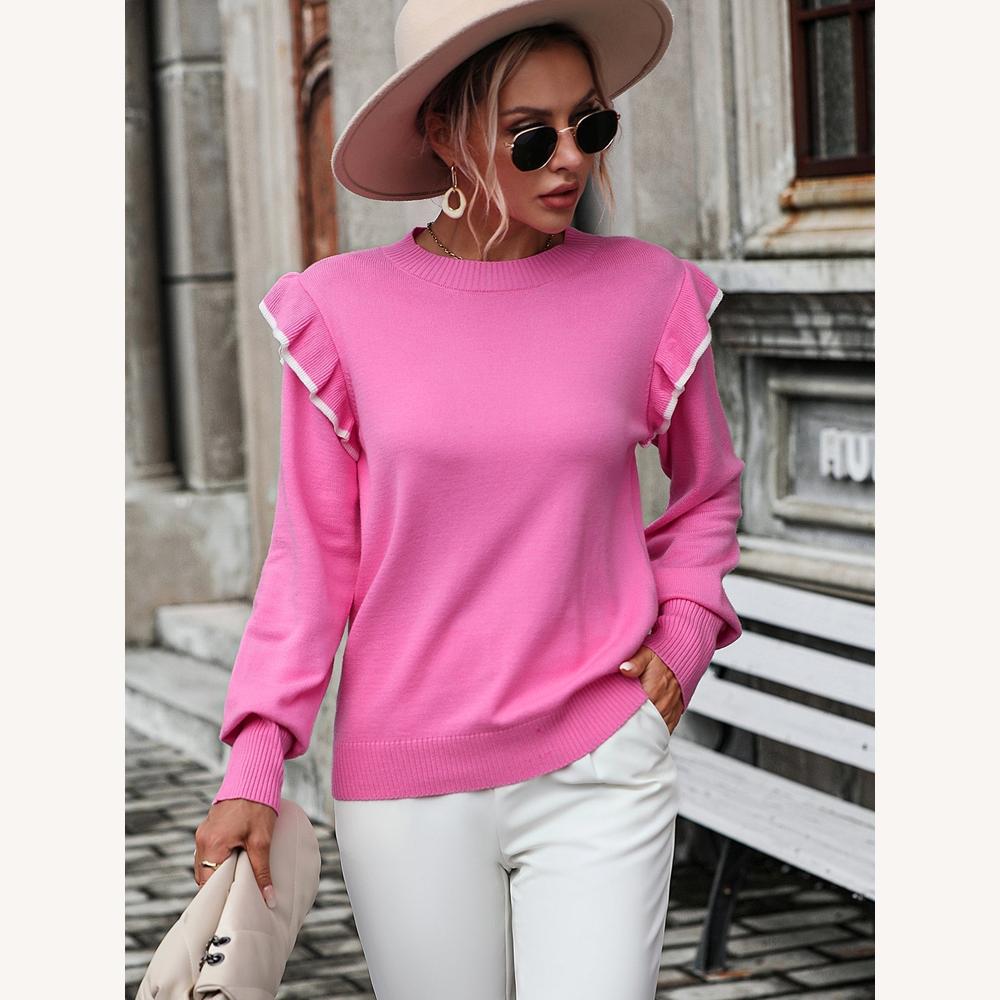 Pull Femme en Tricot à Volants Doux – Élégant et Confortable, Idéal pour Toutes Occasions