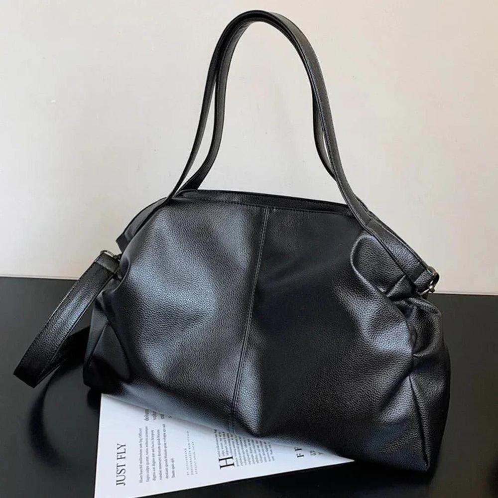 Grand Sac à Main en Cuir Femme avec Poches Multiples, Bandoulière Ajustable – Élégant et Spacieux Noir ou Marron