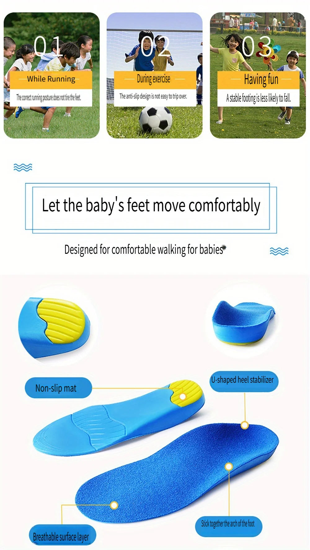 Semelles orthopédiques pour enfants avec soutien de la voûte plantaire et confort sportif