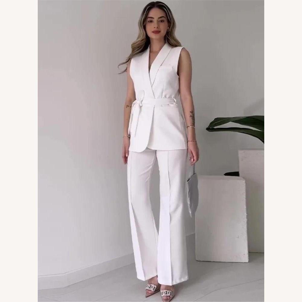 Ensemble Tailleur Femme Chic – Gilet Sans Manches et Pantalon Droit Taille Haute, Élégance Moderne pour Bureau et Événements