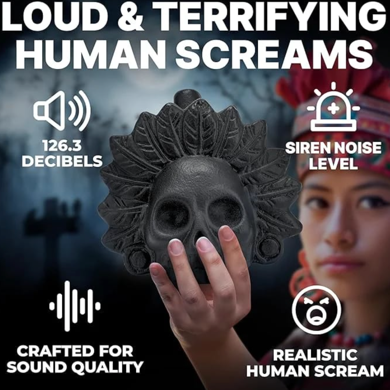 Sifflet de la Mort Aztèque – Son Authentique de 126,3 dB pour Halloween