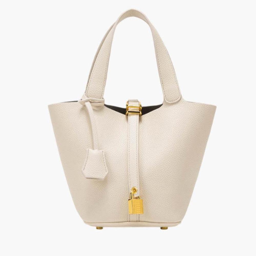 Sac à Main Femme Élégant en Cuir Végétalien avec Poignée en Acier – Sac Seau 16x20x19 cm