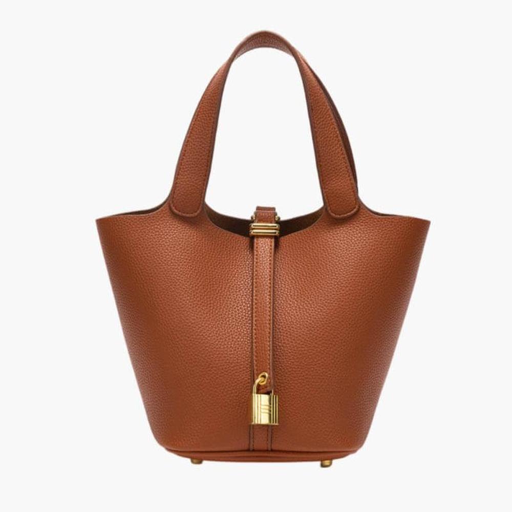 Sac à Main Femme Élégant en Cuir Végétalien avec Poignée en Acier – Sac Seau 16x20x19 cm