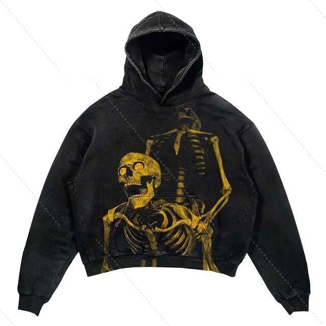 Sweat à Capuche Court en Polyester avec Graphique Squelette 3D – Style Streetwear 1