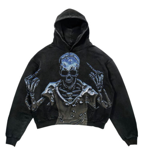 Sweat à Capuche Court en Polyester avec Graphique Squelette 3D – Style Streetwear 12