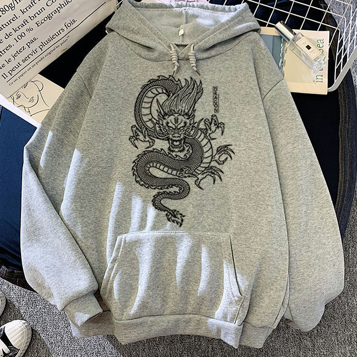 Sweat à Capuche Homme avec Imprimé Dragon – Pull Décontracté en Polyester pour Automne 0