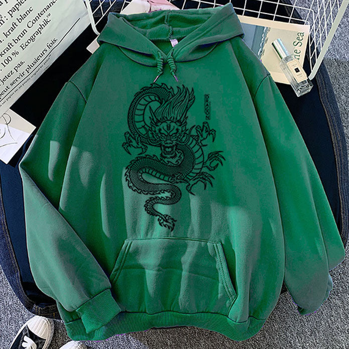 Sweat à Capuche Homme avec Imprimé Dragon – Pull Décontracté en Polyester pour Automne 3
