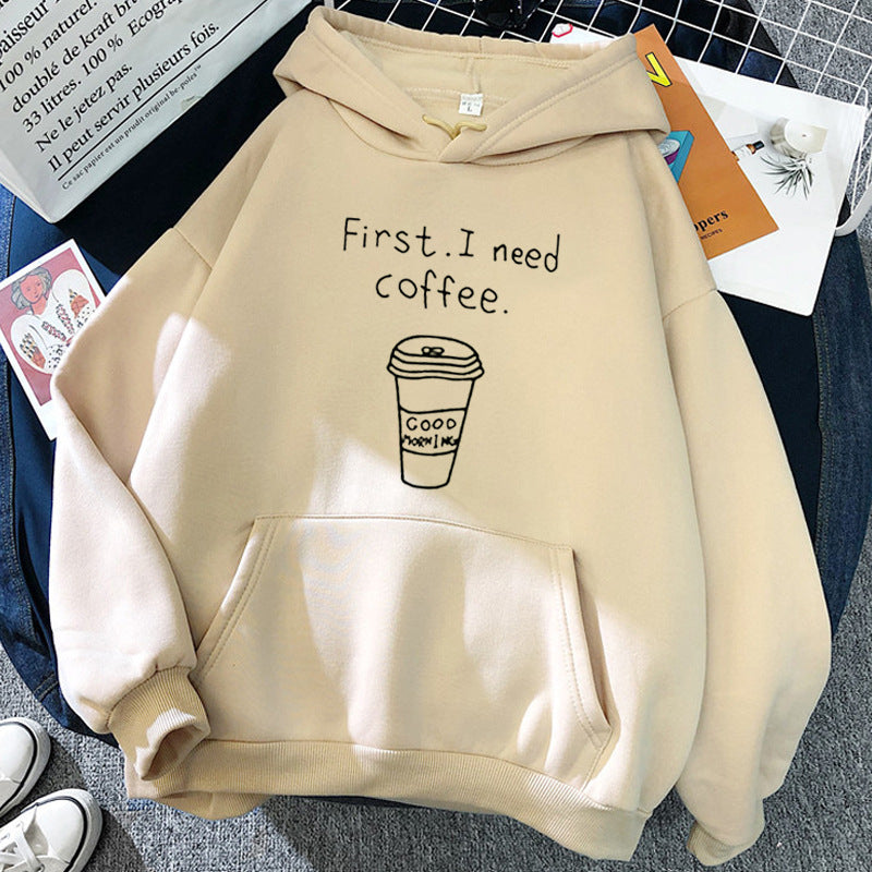 Sweat à Capuche Oversize Femme en Molleton Doux avec Imprimé Graphique Café 0