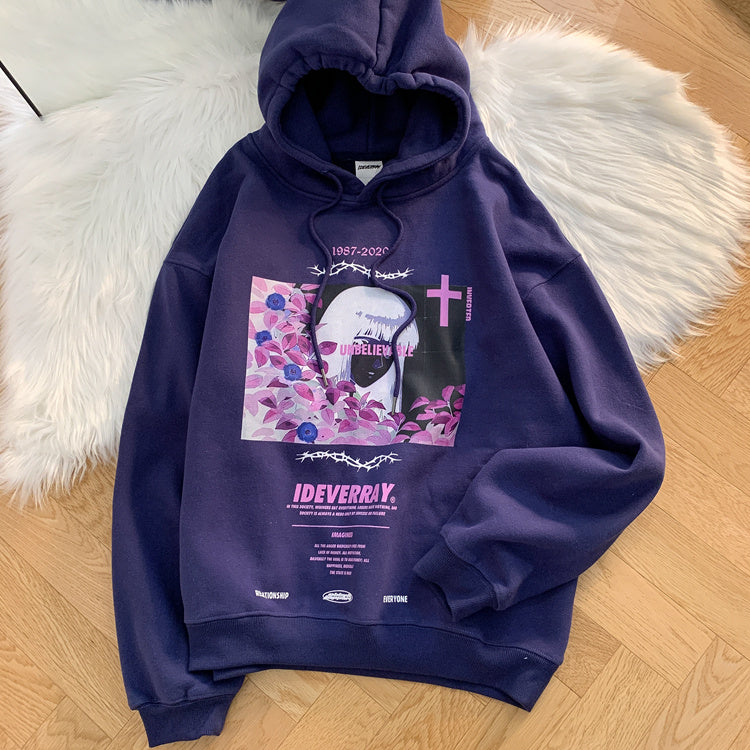 Sweat à Capuche Oversize Unisexe en Mélange de Coton avec Imprimé Graphique 1