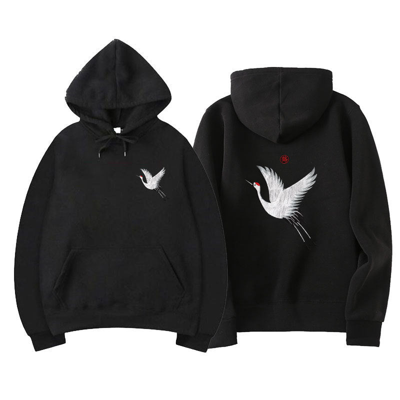 Sweat à Capuche Oversize avec Broderie de Grue - Mélange de Coton Confortable 0