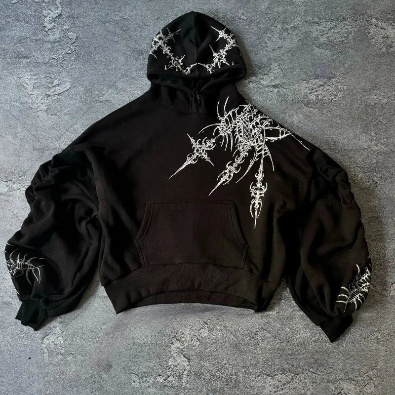 Sweat à Capuche Oversize en Coton avec Imprimé Tribal - Style Décontracté et Poche Kangourou, Confort Optimal 0