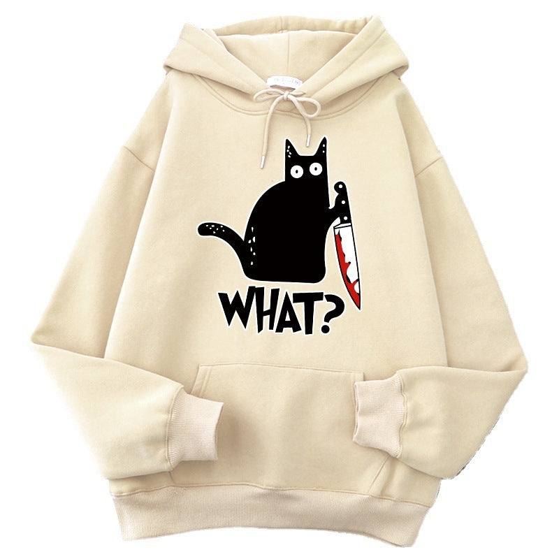 Sweat à Capuche Oversize pour Hommes avec Graphisme de Chat et Doublure en Polaire 2
